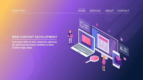 Desarrollo Contenido Web Banner Colorido — Archivo Imágenes Vectoriales