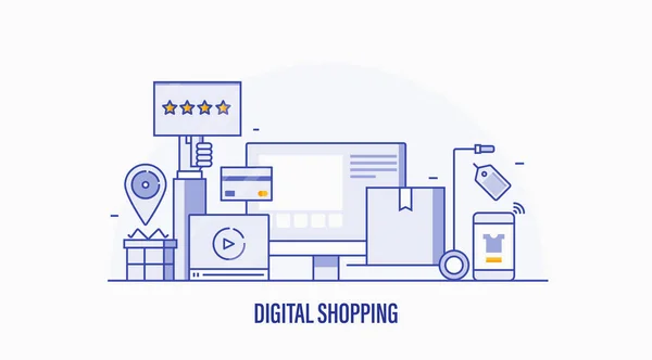 Digitale Shopping Gewoon Vector Illustratie — Stockvector