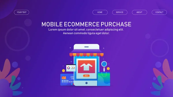 Mobiele Commerce Aankoop Eenvoudig Vector Illustratie — Stockvector