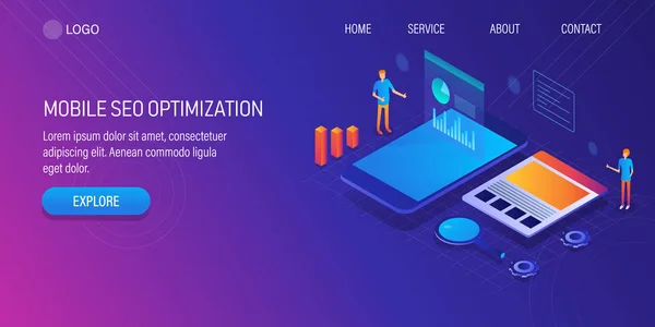 Mobile Anwendung Digitales Marketing Suchmaschinenoptimierung Mobile Seo Optimierung Datenmanagement Website — Stockvektor