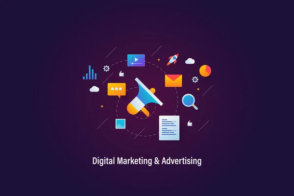 Digitales Marketing Digitale Werbung Konzept Des Online Marketings Flat Style — Stockvektor