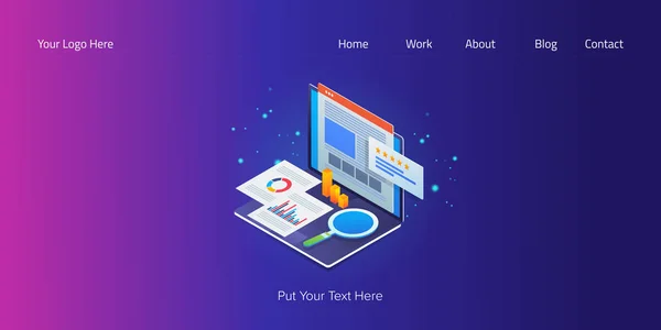検索最適化技術と広告 ウェブデータ Seo分析 デジタルマーケティングコンセプト ウェブバナーアイソメトリックデザイン — ストックベクタ