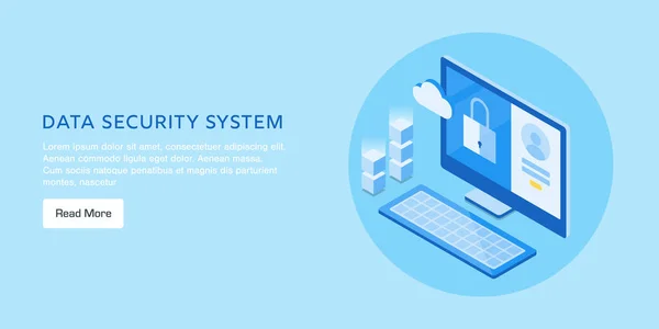 Design Plano Conceito Banner Web Isométrico Proteção Dados Segurança Cibernética — Vetor de Stock