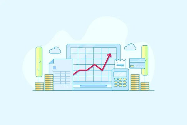 Digitale Boekhouding Financieel Verslag Investeringsgroei Bancaire Organisatie Toenemende Omzet Grafiek — Stockvector