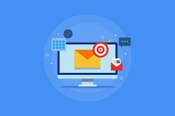 Target Mail Marketing Küldés Egyéni Hírlevelek Mail Kampány Koncepció Lapos — Stock Vector