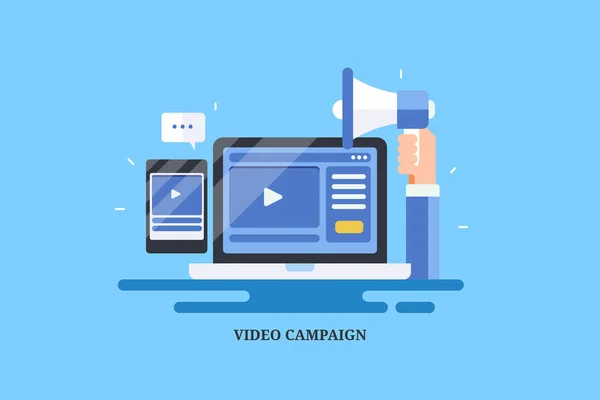 Udana Kampania Marketingu Wideo Zaangażowanie Mediów Społecznościowych Koncepcja Reklamy Mediów — Wektor stockowy