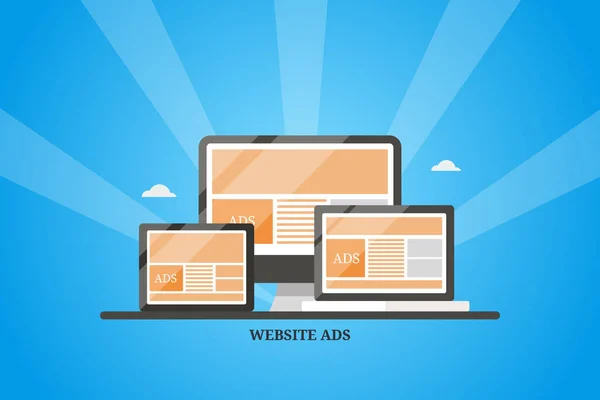 Publicidade Site Computador Laptop Tablet Publicidade Digital Responsivo Conceito Marketing — Vetor de Stock