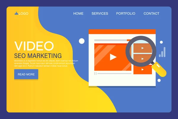 Video Marketing Campaña Video Redes Sociales Seo Optimización Para Concepto — Vector de stock