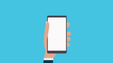 Kredi puanı analizi, akıllı telefondan kişisel kredi başvurusu. İş adamı cep telefonundan kredi skorunu kontrol ediyor. Finansal araştırma konsepti. 2d animasyon video klibi.