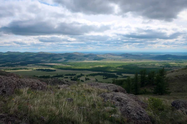 Vista Panorâmica Panorâmica Panorâmica South Ural Perto Kurkak Mount Bashkiriya — Fotografia de Stock