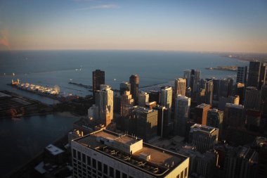 Chicago manzarası günbatımı Michigan Gölü manzaralı, ABD tarafından