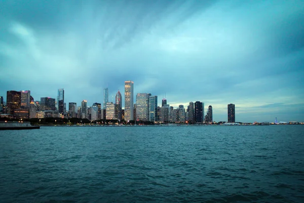 Michigan Lake Chicago Skyline Vista Por Noche — Foto de Stock