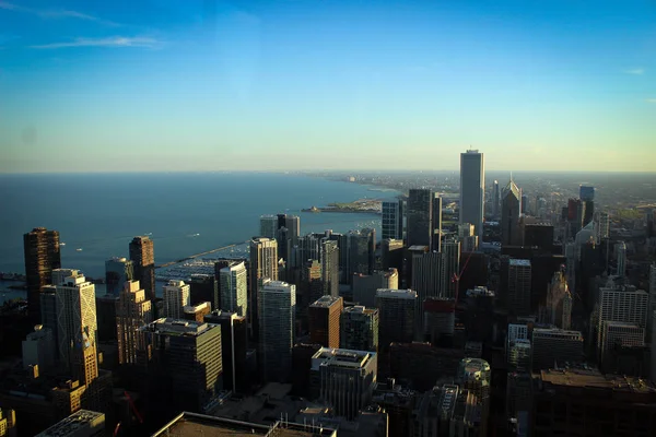 Skyline Van Chicago Door Zonsondergang Met Uitzicht Het Meer Van — Stockfoto
