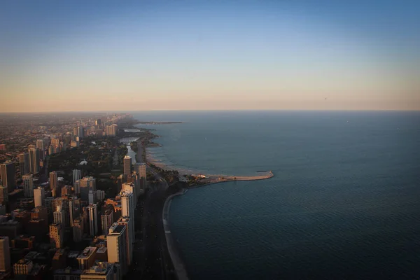 Chicago Skyline Atardecer Con Vista Lago Michigan — Foto de Stock