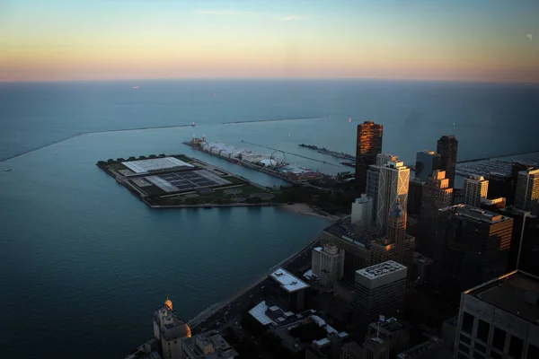 Chicago Skyline Atardecer Con Vista Lago Michigan — Foto de Stock