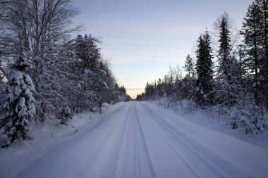Kuzey Finlandiya 'da kış günbatımı manzarası