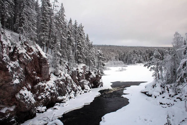 Rode Kloof Van Oulanka Nationaal Park Uitzicht Door Winter Finland — Stockfoto