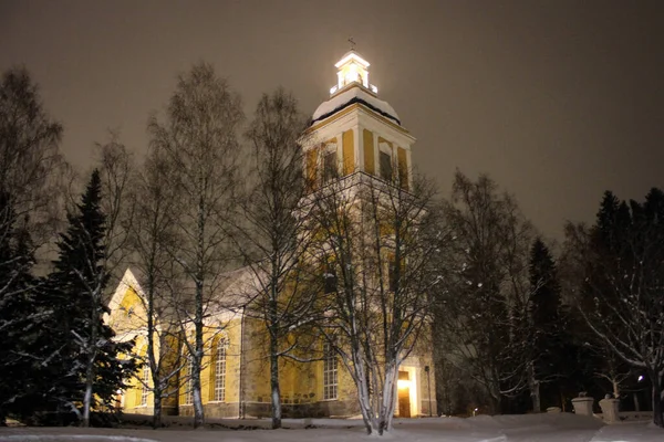 Church View Cold Arctic Night Finland — Stock Photo, Image