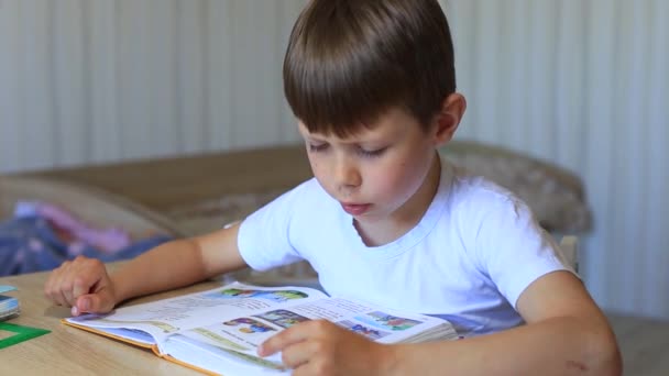 Dziecko odrabia lekcje o izolacji. Praca domowa. — Wideo stockowe
