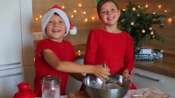 Mutlu çocuklar yeni yıl arifesinde zencefilli ekmek hazırlıyorlar.. — Stok video