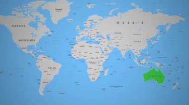 Avustralya, Sınır Tanımayan Dünya Haritası 2D Animasyon 'da ön plana çıktı. Yüksek kalite 4k görüntü