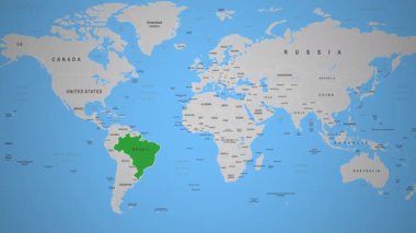 Brezilya 'nın siyasi haritası, Güney Amerika coğrafyasının sınırlarını vurguluyor. Yüksek kalite 4k görüntü