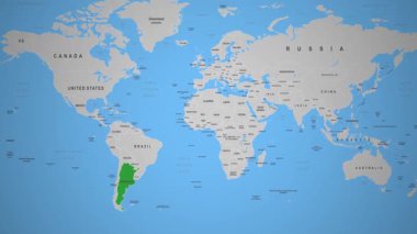 Arjantin 'in siyasi haritası, Güney Amerika coğrafyasının sınırlarını vurguluyor. Yüksek kalite 4k görüntü