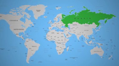 Rusya 'nın siyasi haritası Avrasya coğrafyasının sınırlarını vurguluyor. Yüksek kalite 4k görüntü