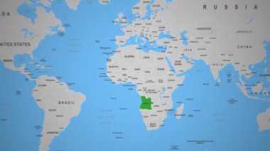 Angola Coğrafyası Dünya Haritası 2D Animasyon Güney Afrika 'da İşaretlendi. Yüksek kalite 4k görüntü