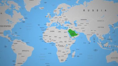 Suudi Arabistan Bölgesi Dünya Haritası 2D Animasyon Orta Doğu 'da gösterildi. Yüksek kalite 4k görüntü