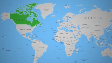 Kanada Bölgesi, Dünya Atlası 2D Animasyon Kuzey Amerika 'da gösterildi. Yüksek kalite 4k görüntü