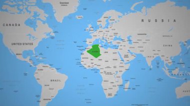 Cezayir Ülkesi, Dünya Haritası 2D Animasyon Kuzey Afrika 'da özetlendi. Yüksek kalite 4k görüntü