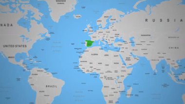 İspanya Ülkesi Dünya Haritası 2D Animasyon Güney Avrupa 'da sergilendi. Yüksek kalite 4k görüntü