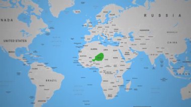 Nijer Ülkesi, Batı Afrika 'nın 2D Dünya Haritasında Vurgulandı. Yüksek kalite 4k görüntü