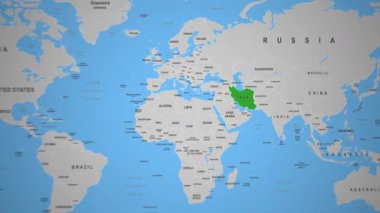 İran Ülkesi Dünya Haritası 2D Animasyon Orta Doğu Asya 'da özetlendi. Yüksek kalite 4k görüntü