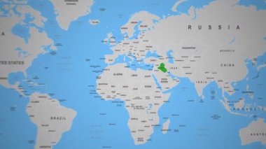 Irak Ülkesi Dünya Haritası 2D Animasyon Orta Doğu Coğrafyası 'nda sergilendi. Yüksek kalite 4k görüntü
