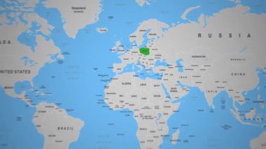 Polonya Ülkesi Dünya Haritası 2D Animasyon Orta Avrupa 'da gösterildi. Yüksek kalite 4k görüntü