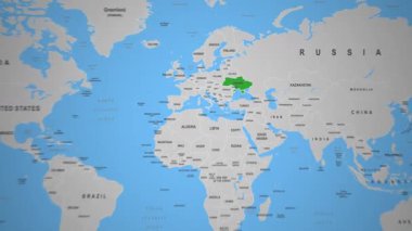 Dünya Haritası 2D Animasyon Doğu Avrupa 'da vurgulandı. Yüksek kalite 4k görüntü