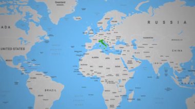 İtalya Ülkesi Dünya Haritası 2D Animasyon Güney Avrupa 'da İşaretlendi. Yüksek kalite 4k görüntü