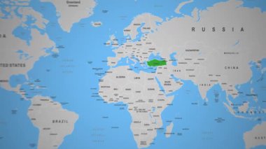 Türkiye Ülkesi Dünya Haritası 2D Animasyon Avrupa Asya 'da sergilendi. Yüksek kalite 4k görüntü