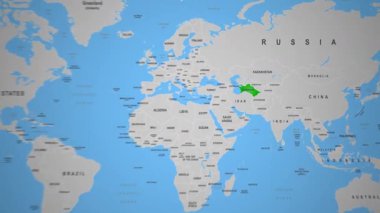 Dünya Haritası 2D Animasyon Orta Asya 'da İşaretli Türkmenistan Ülkesi. Yüksek kalite 4k görüntü