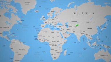 Kırgızistan Ülkesi Dünya Haritası 2D Animasyon Orta Asya 'da gösterildi. Yüksek kalite 4k görüntü