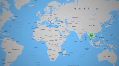 Tayland Ülkesi Dünya Haritası 2D Animasyon Güneydoğu Asya 'da özetlendi. Yüksek kalite 4k görüntü