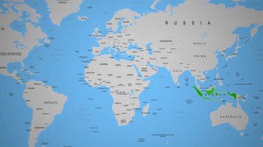 Dünya Haritası 2D Animasyon Güneydoğu Asya 'da İşaretli Endonezya Bölgesi. Yüksek kalite 4k görüntü