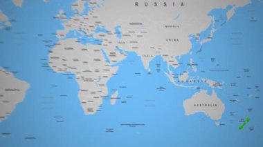 Yeni Zelanda 2d animasyon haritası. Okyanusya 'nın coğrafi konumu. Yüksek kalite 4k görüntü