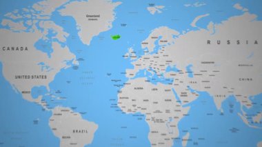 İzlanda 2d animasyon haritası Avrupa ülke konumu coğrafya illüstrasyon atlası. Yüksek kalite 4k görüntü