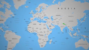 Nepal 2d animasyon haritası Asya ülkesinin coğrafya haritası haritası. Yüksek kalite 4k görüntü