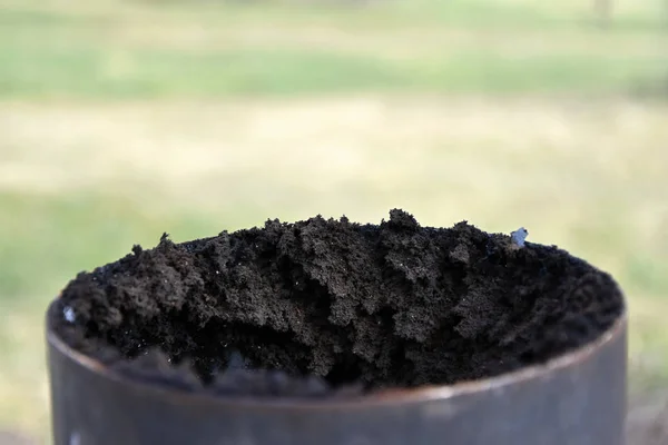 Chimney flue pipe covered with a thick layer of soot. — Stock Photo, Image