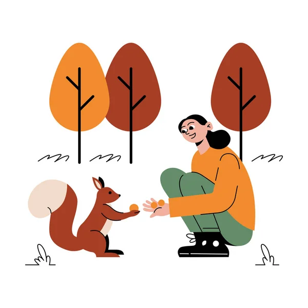 Sonbahar parkında fındıklı Kız Besleme Sincabı 