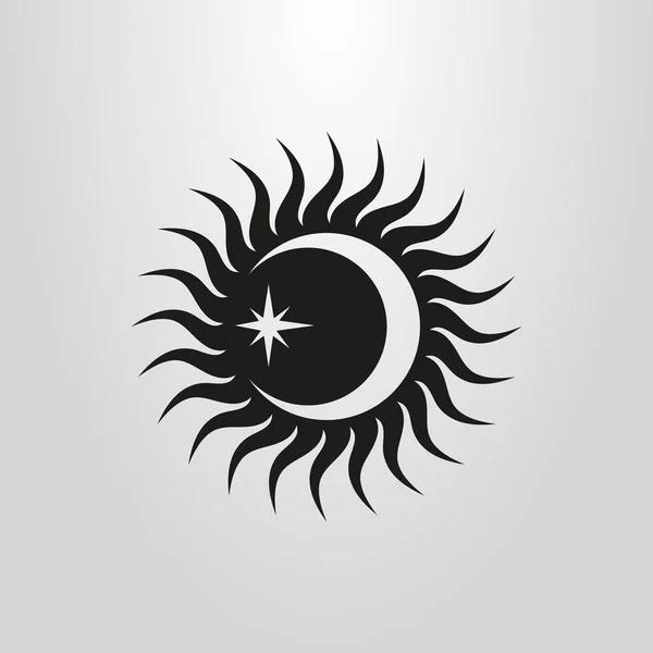 Güneş Yıldız Ile Siyah Beyaz Simgesi — Stok Vektör
